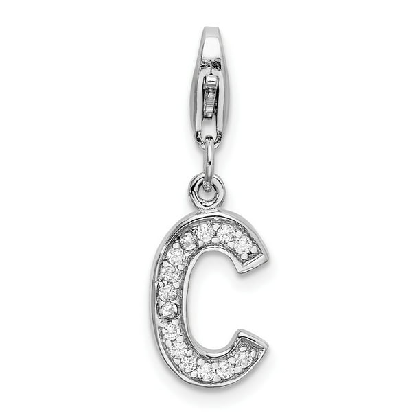 Sterling Silver CZ Letter X Charm w/ Lobster Clasp Charm 